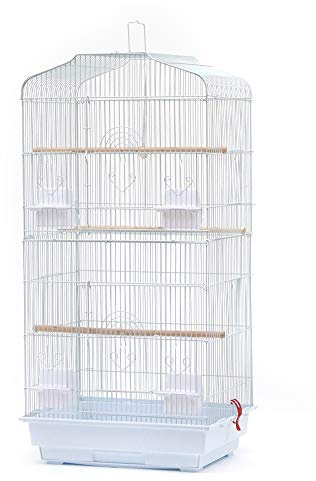 Cage pour Oiseaux Volière de Perroquet Canaries Perruche Canaris 4 mangeoires, 3 perchoirs, 46 * 36 * 92cm Blanc