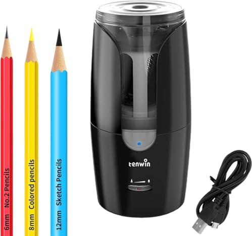 Elektrisk Pennvässare Spiralblad Pennvässare Med Behållare Usb-uppladdningsbar Student Automatisk Vässare För 6-12 Mm Färgpennor, Black