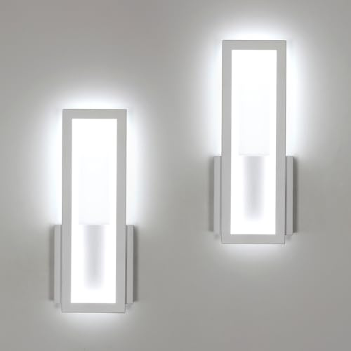 Modern LED-vägglampa för inomhusbruk, 2 st, 16 W, 1800 lm, vägglampa för inomhusbruk i akryl, vit, hallbelysning, kallvitt 6500 K, för sovrum, korridor, vardagsrum och trappa, 32 cm