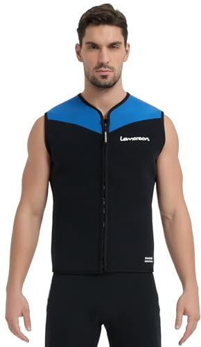 Lemorecn Wetsuit Top Men, 3mm Sleeveless Neoprene Wet Suit Tops Jacket Front Zip Diving Vest for Water Sports (UK2095-BLUE-3XL)