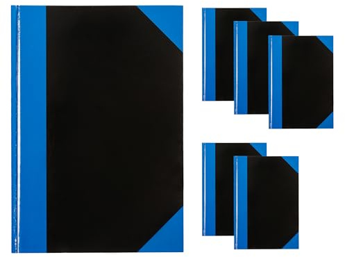 Idena 90458 - Quaderno A5, 6 pezzi, quaderno a righe con 96 fogli, 70 g/m², copertina rigida blu-nera