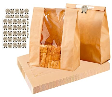 30PCS Large Paper Bread Bags for Homemade Bread, Sandwich Bag with Stickers