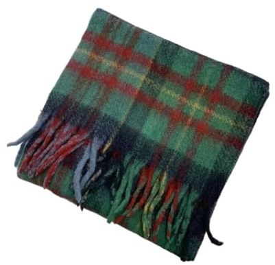 Kashmirscarf， Damrutig tartanhalsduk i lammull, flerfärgad, 220x50cm(Green)