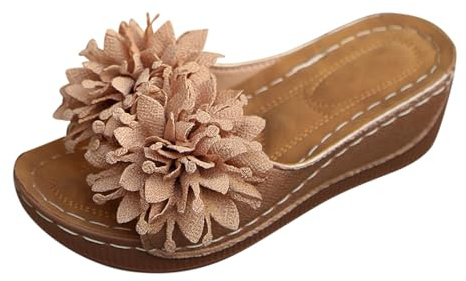 Générique Ortopedisk lädersandal - damskor sommar chic och elegant platt klack strandplattform sandaler blomma enfärgad sandal mjuk sula