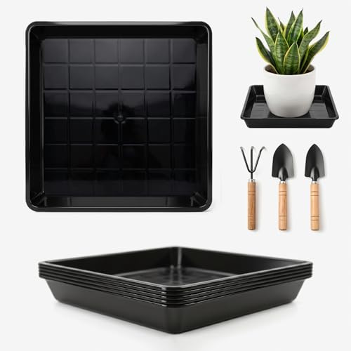 XLTBOMS Paquete de 5 Platillos Cuadrados para Plantas 30 x 30 cm Negro
