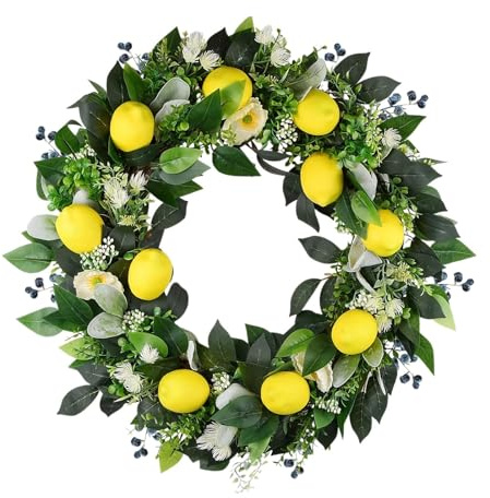 PciDinFo Corona Artificial de Limones de Primavera-Verano, para Puerta Principal Y Pared.