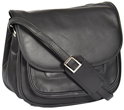 A1 FASHION GOODS A95 Damen-Umhängetasche, weiches Leder, mehrere Reißverschlusstaschen, groß, klassische Überschlagtasche, Schwarz, Schwarz , Large