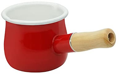 YumCute Home Enamel Milk Pan, Mini Butter Warmer 4 Inch 17 Oz Milk Pot Enamel Sauce Pan Milk Warmer Pot Small Cookware with Wooden Handle, Perfect Size for Heating Smaller Liquid Portions. (Red)