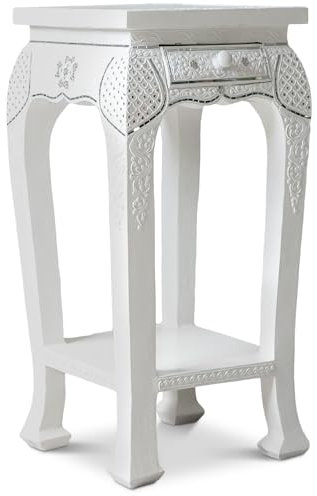 livasia Opiumtisch aus Massivholz – 35x35x75cm – Handgeschnitzter Beistelltisch Holz aus Thailand, Nachhaltig, das besondere Wohnhighlight mit Glasmosaik