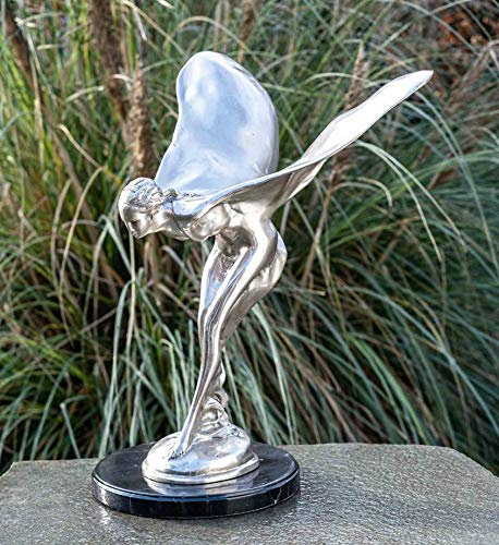 IDYL Bronze-Skulptur Fliegende silberfb Dame | 49x39x30 cm |Bronzefigur handgefertigt | Gartenskulptur oder Teich-Dekoration | Hochwertiges Kunsthandwerk | Wetterfest