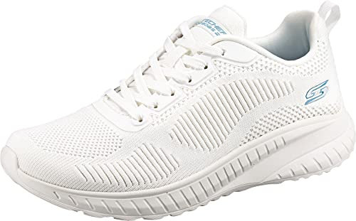 Skechers Women's BOBS Squad Chaos FACE Off Sneaker, White Engineered Knit, 7 UK