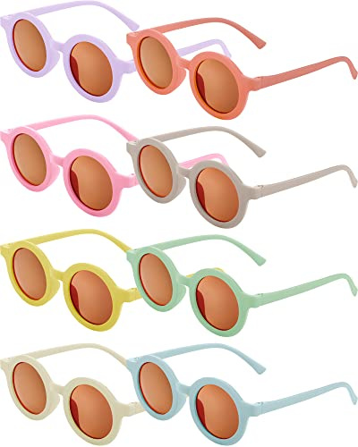 Weewooday 8 Pack Round Sunglasses for Kids Toddler Cute Polarized Colorful Glasses for Party Beach Girls Boys Age 3-10(Simple Colors)