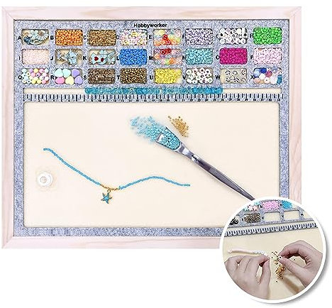 hobbyworker Perlenmatte der zweiten Generation, Beflockung mit Holzsockel und Perlenschaufel für Schmuckherstellung und Perlenzubehör