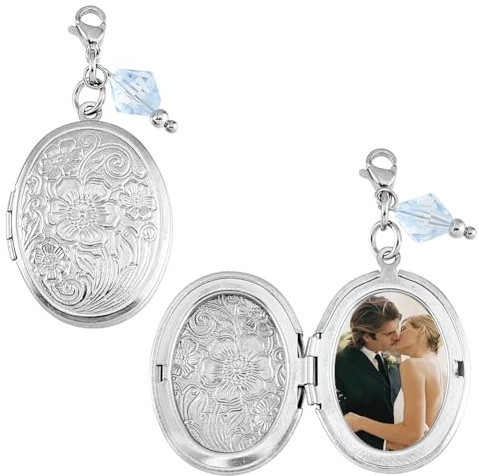 SUPERFINDINGS 2Pcs Locket Bouquet Pendant Decorations Wedding Bouquet Picture Frame Bouquet Charms Oval with Flower 316 Stainless Steel Bride Photo Charms for Bridal Engagement Flower Decorations