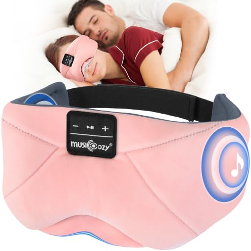 MUSICOZY Sleep Mask Headphones, 100% Blackout Sleep Headphones with Ultra-Thin Speaker&16Hrs Playtime, Wireless Bluetooth Sleep Mask for Side & Hot Sleepers, Travel, Meditation & Yoga