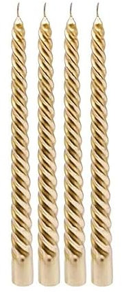 Marco Paul Set mit 4 gedrehten Spitzkerzen, lange Brenndauer, hohe Kirchenkerze, Weihnachtsdekoration, Beleuchtung, Kerzenlicht, langlebig, festlich, Hochzeit, Veranstaltung, Esszimmer, Party,