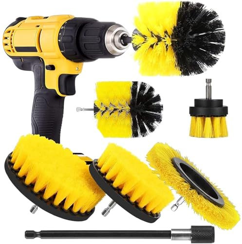 Brosse Nettoyante Perceuse Brosses à Récurer électriques pour Le Nettoyage de la Salle de Bain Voiture Moquette Sol Toilettes Cuisine Surface en céramique (Jaune, 6PCS)