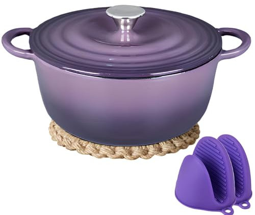 DYHQQ Pentola da Forno Olandese con Coperchio, forni Olandesi in Ceramica per la Cottura del Pane a lievitazione Naturale, pentola per Pane in ghisa Smaltata, Antiaderente, Adatta al Forno 3.8L