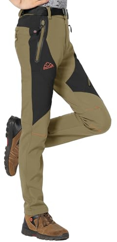 Rdruko Womens Waterproof Trousers Fleece Lined Winter Warm Ski Trousers Outdoor Hiking Walking Pants with Zip Pockets Khaki M