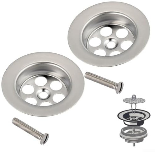 Lot de 2 bouchons de baignoire en acier inoxydable avec vis, bouchon de trop-plein de baignoire, bouchons de vidange de baignoire, bouchons de vidange