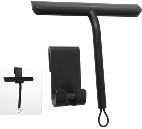 Vinabo Duschabzieher, Abdruckfrei Reinigender Duschabzieher Schwarz für Glastüren, mit Ständer, Dusch Abzieher Wischer für Dusche,Badezimmer,Spiegel,Glas-Reinigung,Fliesen,21cm
