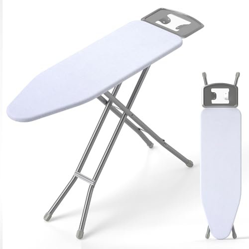 HOMFME Foldable Ironing Board, Collapsible Iron Board with 7 Levels Adjustable Heights, X Iron Board, Extra Cotton Cove, Safety Lock and Non-Slip Foot Pads, Folding Ironing Table (White, 120 x 38 cm)