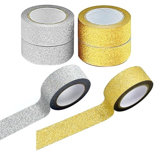 EHDWXVZM 6 Rouleaux De Ruban Pailleté, Ruban De Décoration Pailleté, Ruban De Décoration Artisanal Bricolage, Bandes De Paillettes Collantes, Accessoires De Décoration Auto-Adhésifs