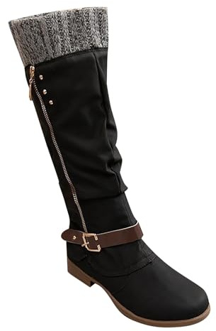 Botte en Femme Chaussures Fourrées Femme Hiver Chaussures pour Femmes Hiver et Automne Boucle de Ceinture Bottes de Neige Chaudes pour la Maison Violet Bottes Cavalière Femme Chaussure (Black, 42)