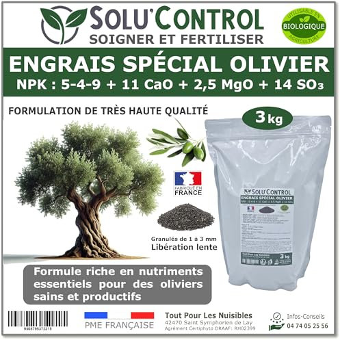 ENGRAIS Spécial OLIVIER 3 kg - SoluControl - Formulation haute qualité Organo-Minerale - NPK 5-4-9 - Utilisable en Agriculture BIOLOGIQUE