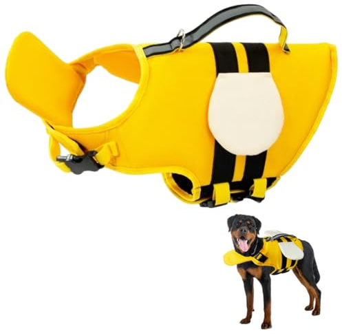Little Bean Giubbotto di salvataggio per cani, regolabile e galleggiante, maniglia di salvataggio inclusa, adatta per cani di taglia piccola, media e grande (ape gialla, L)