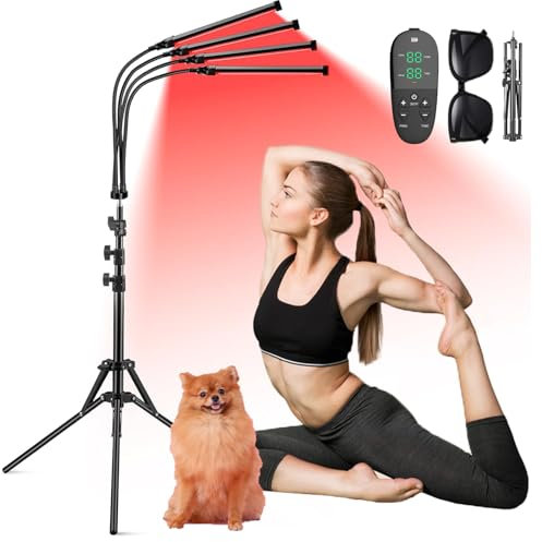 Aolawco Red Light Lamp with Stand, 660nm & 850nm & 940nm Infrared Lamp, 180LEDs Infrared Light with Timer, 360°Rotating Red Lights for Home/Office Use, Men and Women Birthday Gifts