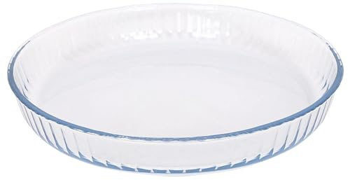 Argon Tableware Optical Round Glass Oven Dish - 32cm x 32cm - 1x Large Deep Baking Casserole Lasagne Roasting Roaster Cooking Tray Bowl | Microwave Safe, Freezer Safe
