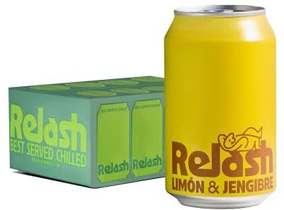 RELASH - Limón y Jengibre (12 x 330 ml), Refresco 100% Natural, Bajo en Calorías, con Vitamina C