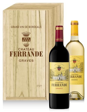 Coffret Cadeau Caisse Bois - Château Ferrande : Château Ferrande Rouge - Château Ferrande Blanc - Vin Rouge & Blanc- 2x75cl