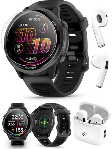 PlayBetter Garmin Forerunner 570 (47mm, Slate Gray/Translucent Black) Advanced GPS Running and Triathlon Smartwatch Bundle HD Screen Protectors & Wireless Earbuds