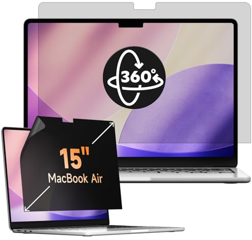 Mamol 360° Filtro de privacidad para MacBook Air de 15 pulgadas M5 2026,M4 2025, M3 2024, M2 2023, filtro antiespía, azul luz, filtro de privacidad para Mac de 15,3