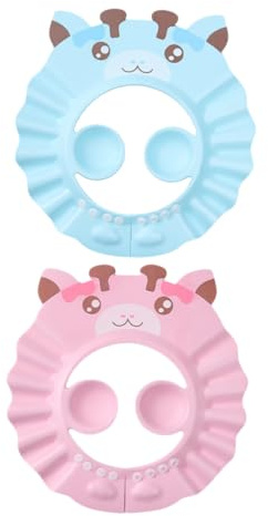 FRCOLOR 2pcs Adjustable Bathing Caps with Ear Protectors Shower and Shampoo Hat for Hair Washing Shield for Boys and Blue and Pink