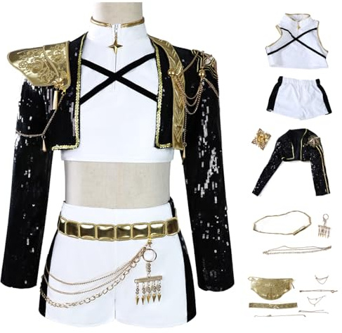 AYIMEIS Niña Disfraz de Rumi Completo Disfraz de Anime Demonio Cazador Costume Girl Group Rumi Cosplay Uniforme Negro Navidad Halloween Carnaval Fiesta Etapa Rendimiento Disfraces Niños 110-150