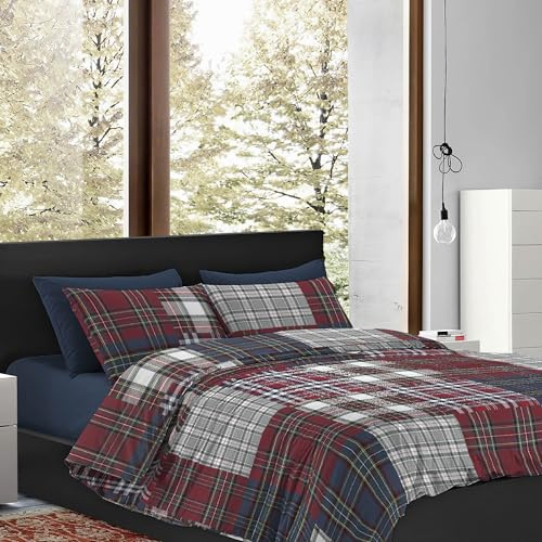 IlGruppone Copripiumino Raso Matrimoniale in Microfibra Anallergica e Morbida, Set di Biancheria da Letto - Parure Sacco Matrimoniale e 2 Federe - Effetto NO STIRO Mano Pesca - Tartan Shade