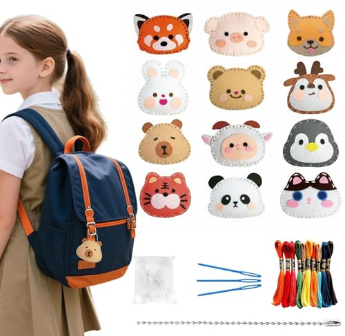 Rusokufo Ensemble De Couture en Feutre 12 Pièces pour Enfants Débutants Animaux Kit De Bricolage avec Accessoires