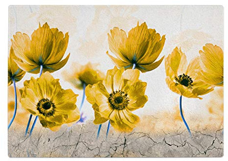 Poppys Flower Yellow Kitchen Worktop Protector Saver Glass Chopping Board