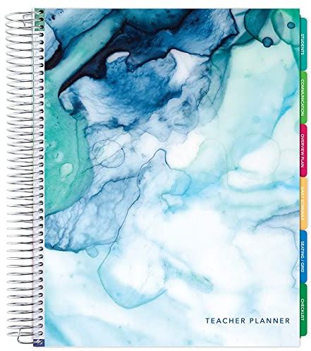 Elan Publishing Company DELUXE Undated Teacher Planner: 8.5x11 Includes 7 Periods, Page Tabs, Bookmark, Planning Stickers, Pocket Folder Daily Weekly Monthly Planner Yearly Agenda (Seaside Watercolor)