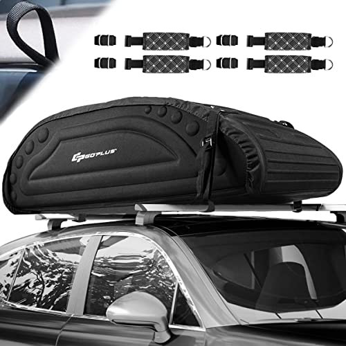 COSTWAY Coffre de Toit, Capacité de 400 L, Résistant aux Intempéries, avec Sangles Robustes, Porte-Bagages de Toit Pratique en PE Mousse pour VUS Jeep Car, Noir