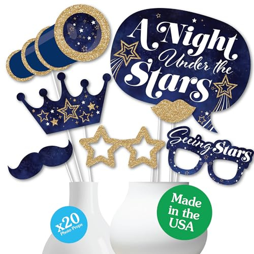Big Dot of Happiness Starry Skies - Under The Stars Photo Booth Props, Galactic Party Supplies, Gold Celestial Party Photo Booth Props Kit - 20 Ct