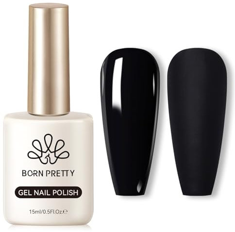 BORN PRETTY Black Gel Nail Polish 15ml Pure Black Color Gel Polish Soak Off U V LED Long Lasting High Glossy Nail Gel Varnish Chip Resistant Nail Art Manicure Salon DIY at Home