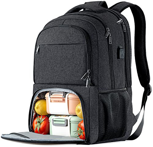 BIKROD Groß Lunch Schulrucksack Arbeit Rucksack 17.3 Zoll Laptop Rucksack mit USB Ladeanschluss Business Reisen Notebook Tasche für Herren Männer Frauen Jungen Teenager Schwarz