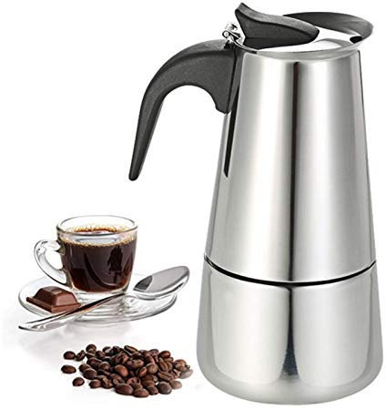 Cafetiere - Cafetera Italiana de inducción de Acero Inoxidable de 2 Tazas (100 ml) para café expreso, Moca y capuchinos con Leche