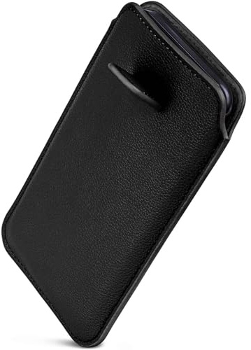 ONEFLOW Smalt fickfodral med återdragningsfunktion kompatibelt med Moto G5 Plus, premiumfoder i mikrofiber + robust dragflik, svart