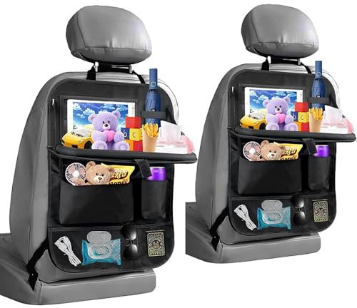 Meirenda Auto-Rücksitz-Organizer mit Tablet-Halter, 2 Stück, Auto-Aufbewahrungs-Organizer mit faltbarem Futtertablett, 6 Aufbewahrungstaschen, Autositz-Rückenlehnenschutz, Trittmatten, Reisezubehör