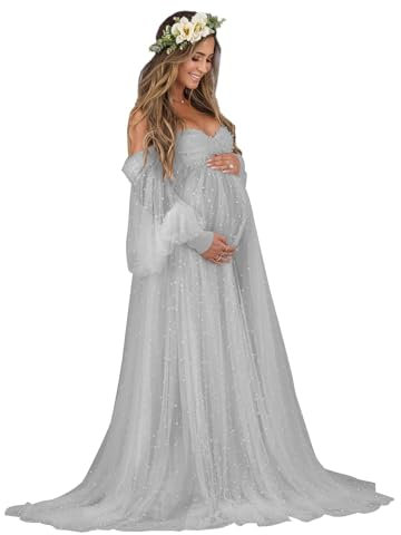 Beyonddress Pärlor, mammaklänningar, fotografering, tyll, långärmad, gravida, klänningar, festlig, bröllop, eleganta aftonklänningar, mammamode, silver, S-M